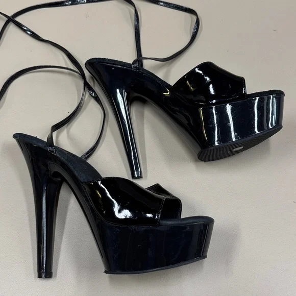 Pleaser 6 Inch Stripper Black Patent Stiletto Heels - Picture 4 of 11
